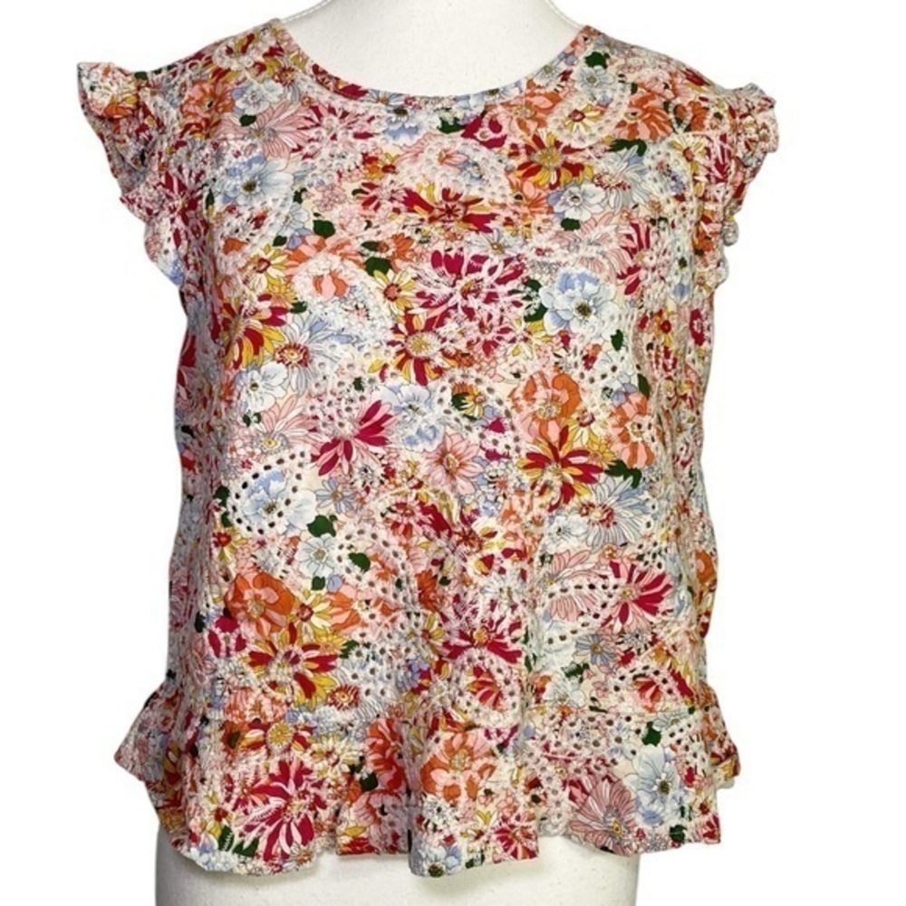 Solitaire Eyelet Floral Cap Ruffle Sleeve and Ruffle Hem
